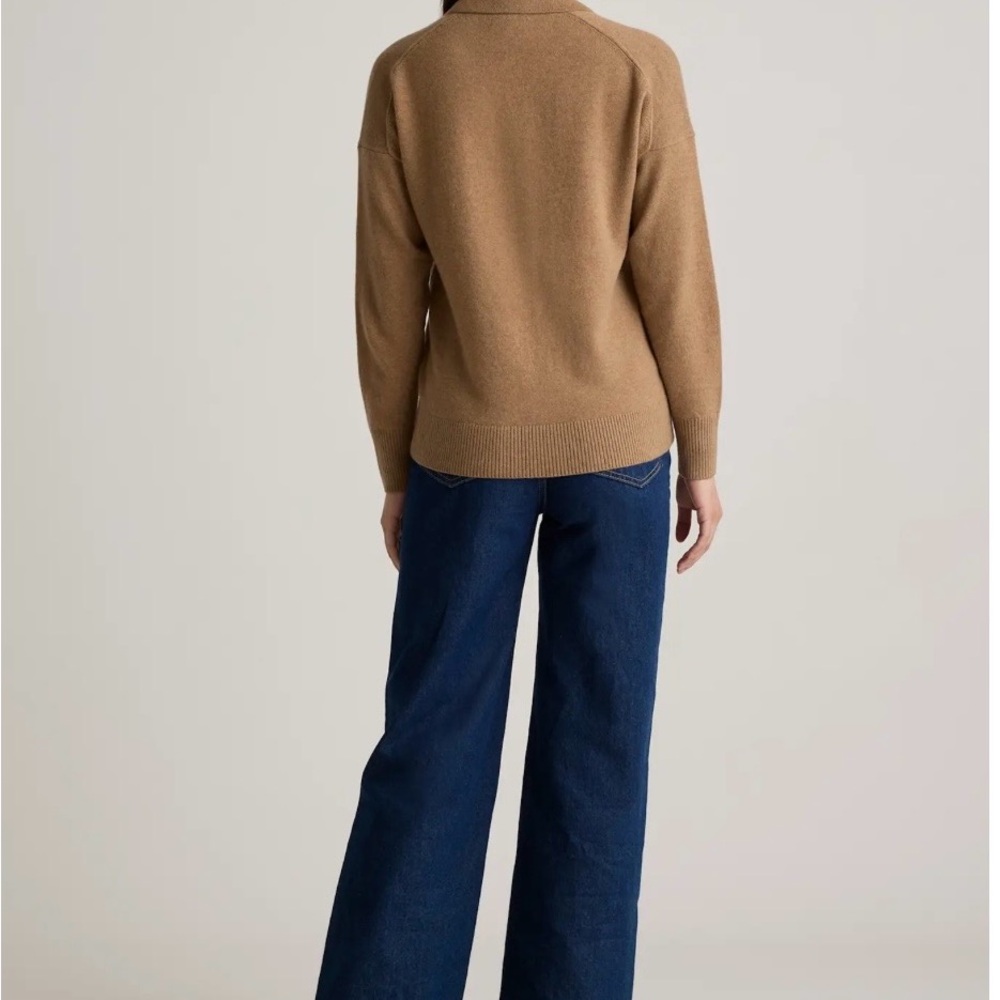 Quince Women's Mongolian Cashmere Polo Camel Sweater Size Medium - Picture 3 of 11